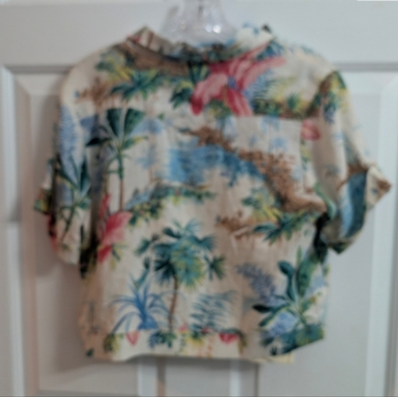 C&C California Short Sleeve Button Up Collared Tropical Cropped Shirt XS - Picture 4 of 12
